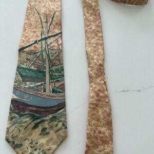 Perry Ellis Nautical Print Tie in Tan and Green